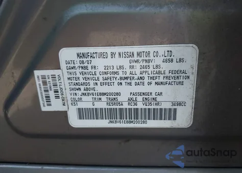 2008 Infiniti G35 Journey z USA, uszkodzony, nr VIN JNKBV61E88M200280